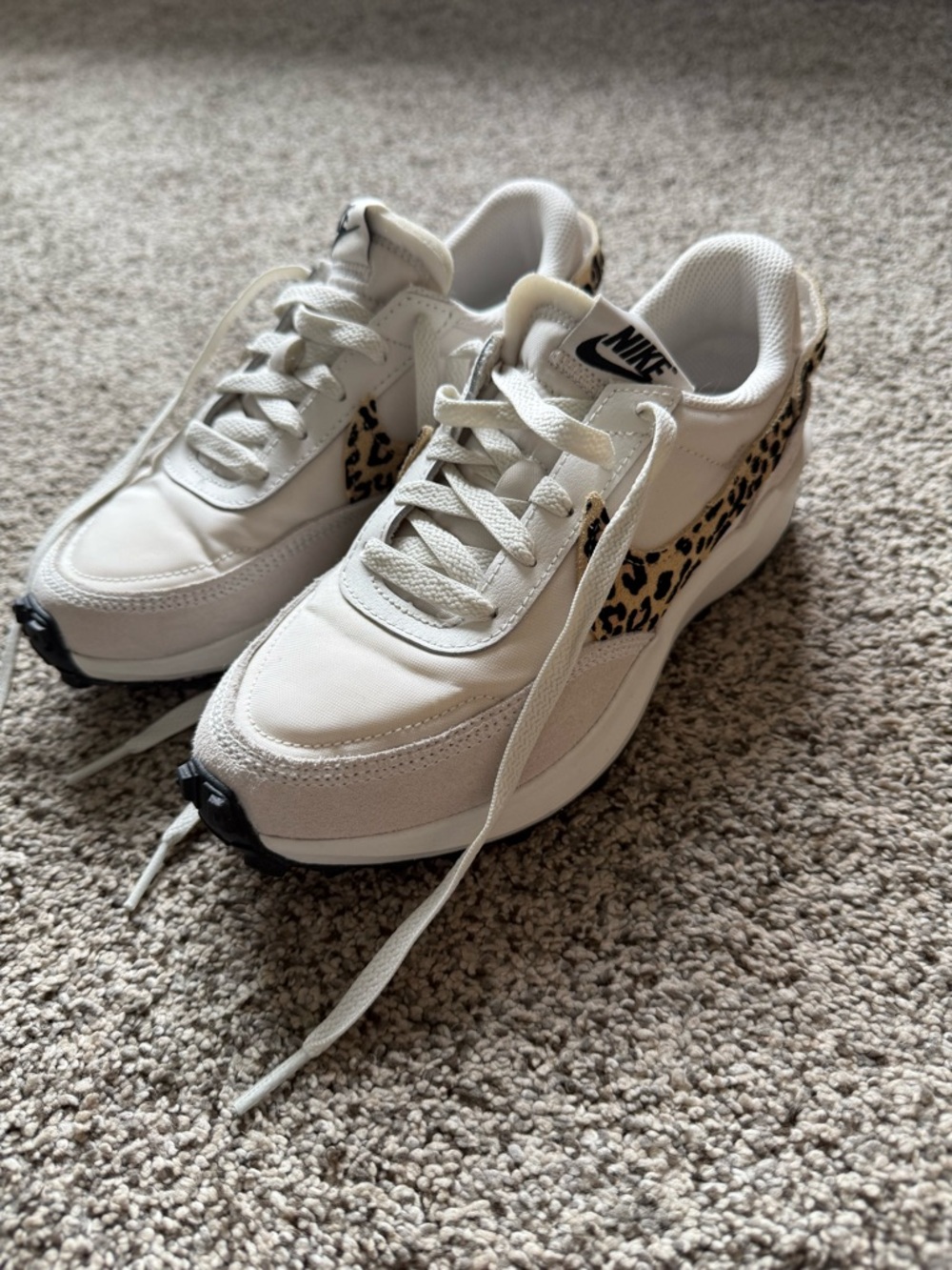 Nike Women’s White Sneakers with Leopard Accents